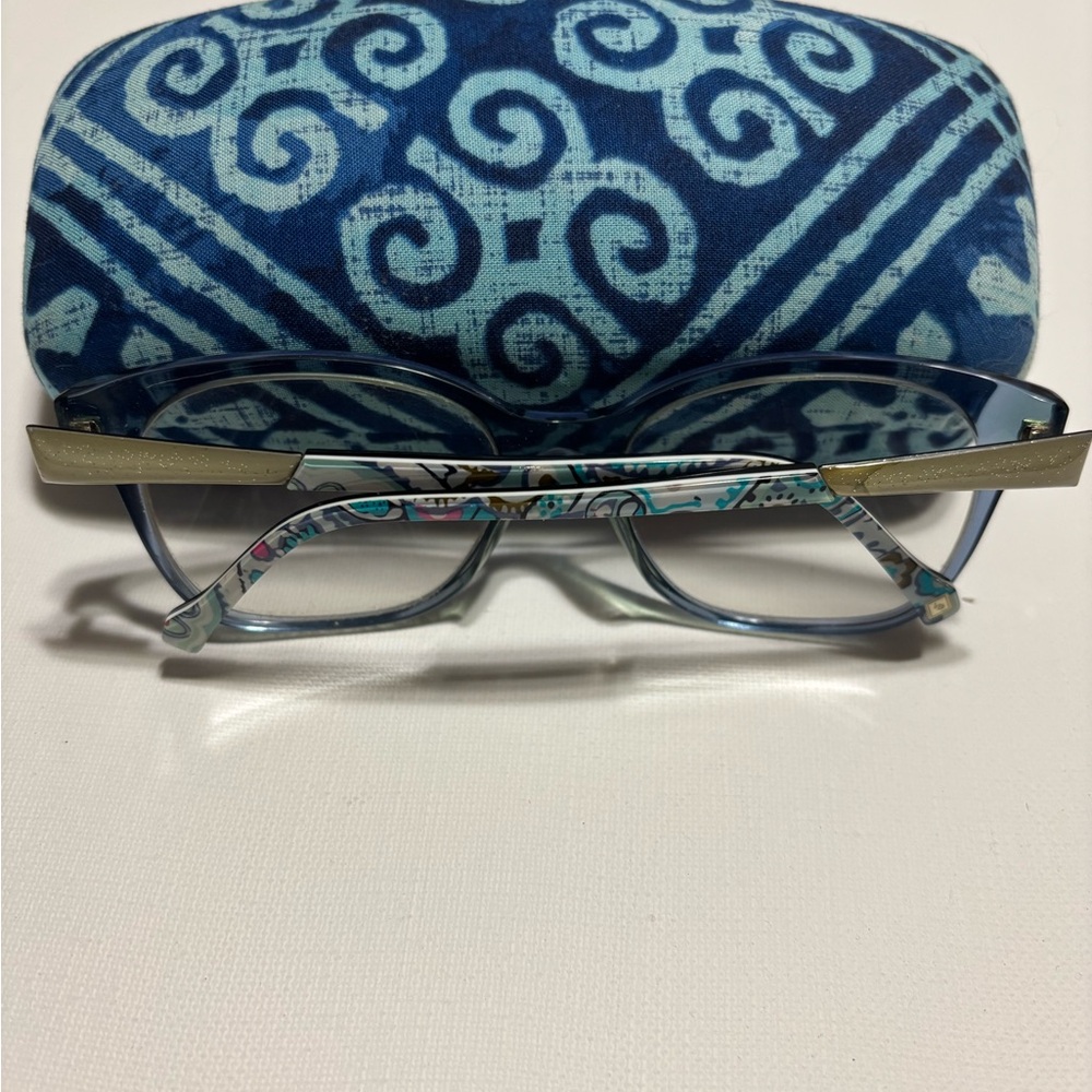 Vera Bradley Black Frame Glasses with Blue Patterned Case - Picture 2 of 6